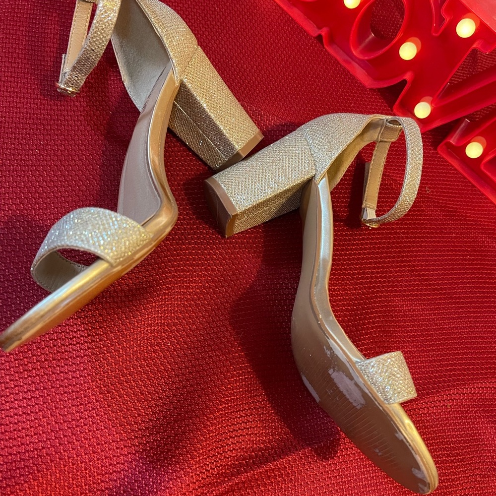 Glittering Silver Ankle Strap Heels - Picture 2 of 6